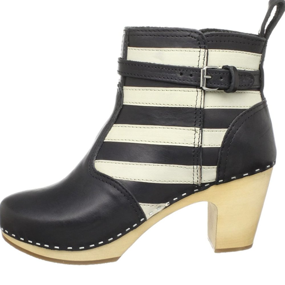 Women’s Black and Cream Striped Ankle Clog Boot